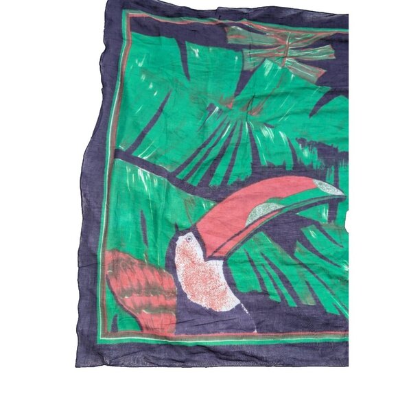 XL Toucan Palm Tree Sheer Scarf 48.5" X 68.5"  Designer Style Tropical READ FLAW - Picture 5 of 16
